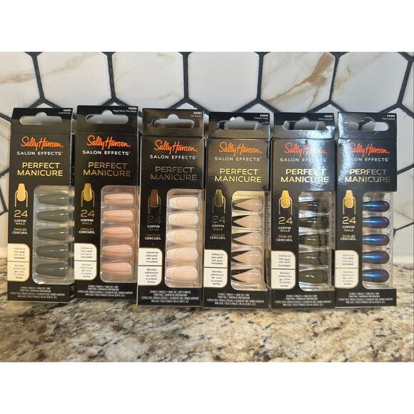 Sally Hansen Coffin Shaped Press on Nails 6 Sets of 24 Nails With Glue - Picture 1 of 6